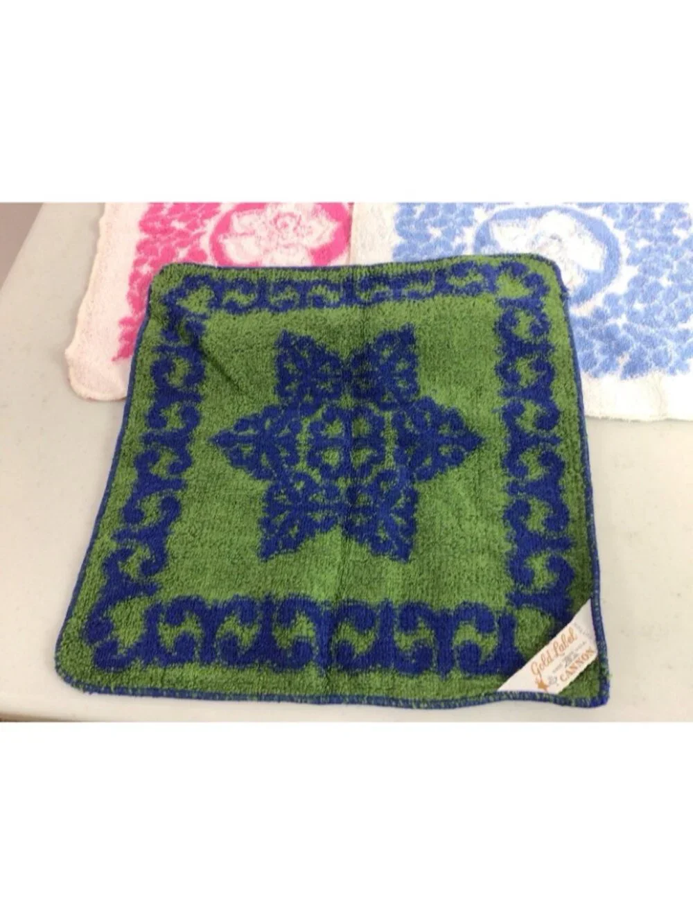Vintage Washcloths Floral Print Mid Century Retro 70s Lot of 3